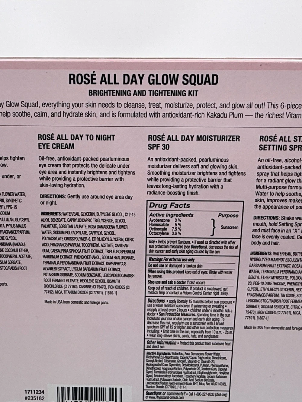 Physicians Formula Rosé All Day Glow Squad Brightening & Tightening Kit 6 Pc New